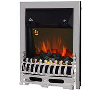 HOMCOM Electric Fireplace Flame Effect Inset Glass View 1000W/2000W Silver