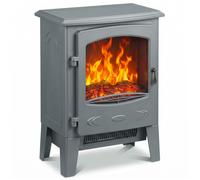 HOMCOM Electric Fireplace, Freestanding Electric Fire with Realistic Flame Effect, Log Burner, 1000W/ 2000W, Grey