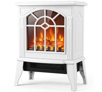HOMCOM Freestanding Electric Fireplace, Electric Log Burner w/ LED Flame Effect, Overheating Safety System, 1000W/2000W, White