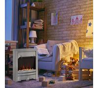 HOMCOM Electric Fireplace Stainless Steel 2KW Heater LED Fire Flame Silver