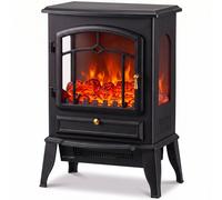 HOMCOM Electric Fireplace Stove, 1000/2000W 3-Sided Freestanding Fireplace Heater with 3D Flame Log, Thermostat, Black