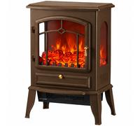 HOMCOM Electric Fireplace Stove, 1000/2000W 3-Sided Freestanding Fireplace Heater with 3D Flame Log, Thermostat, Brown