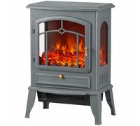 HOMCOM Electric Fireplace Stove, 1000/2000W 3-Sided Freestanding Fireplace Heater with 3D Flame Log, Thermostat, Grey