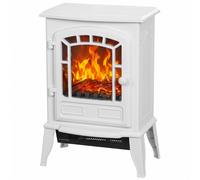 HOMCOM Electric Fireplace Stove, 1000W/2000W, Freestanding Electric Fire with LED Flame Effect, Adjustable Thermostat, White