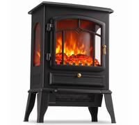 HOMCOM Electric Fireplace Stove, 3-Sided Freestanding, Black | 1000/2000W Portable Electric Fire with 3D Realistic Flame Log, Adjustable Thermostat and Brightness, Overheat Protection