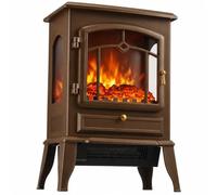 HOMCOM Electric Fireplace Stove, 3-Sided Freestanding, Brown | 1000/2000W Portable Electric Fire with 3D Realistic Flame Log, Adjustable Thermostat and Brightness, Overheat Protection