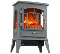 HOMCOM Electric Fireplace Stove, 3-Sided Freestanding, Grey | 1000/2000W Portable Electric Fire with 3D Realistic Flame Log, Adjustable Thermostat and Brightness, Overheat Protection
