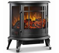 HOMCOM Electric Fireplace Stove, Freestanding Electric Fire Heater with Realistic LED Flame, 2000W, Black