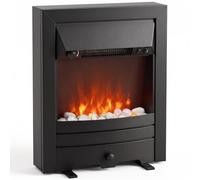 HOMCOM Electric Fireplace Stove Freestanding/Inset, 1000/2000W, Matt Black | Electric Fire Heater with LED Flame Effect, Pebbles, Adaptive Adjustable Thermostat, Overheat Protection, Log Burner