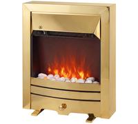 HOMCOM Electric Fireplace Stove Freestanding/Inset, 2000W, Electric Fire with LED Flame, Pebbles, Adjustable Thermostat, Gold