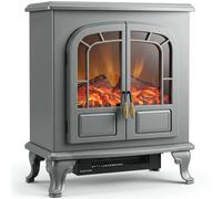 HOMCOM Electric Fireplace Stove Freestanding Log Burner 1000W/2000W, Grey | Portable Electric Fire Fan Heater with LED Flame Effect, Adjustable Thermostat, Adjustable Flames, Overheat Protection