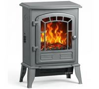 HOMCOM Electric Fireplace Stove Freestanding Log Burner, 1000W/2000W, Grey | Portable Electric Fire Fan Heater with LED Flame Effect, Adjustable Thermostat, Overheat Protection