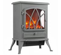 HOMCOM Electric Fireplace Stove Freestanding Log Burner, 1000W/2000W, Grey | Portable Electric Fire Fan Heater with LED Flame Effect, Adjustable Thermostat and Brightness, Overheat Protection