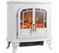 HOMCOM Electric Fireplace Stove Freestanding Log Burner 1000W/2000W, White | Portable Electric Fire Fan Heater with LED Flame Effect, Adjustable Thermostat, Adjustable Flames, Overheat Protection