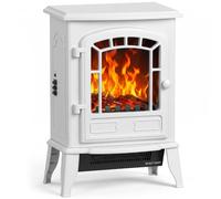 HOMCOM Electric Fireplace Stove Freestanding Log Burner, 1000W/2000W, White | Portable Electric Fire Fan Heater with LED Flame Effect, Adjustable Thermostat, Overheat Protection
