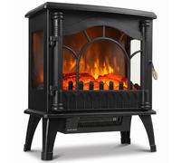 HOMCOM Electric Fireplace Stove Freestanding Log Burner, Black | 1000W/2000W, 3-Sided Glass Electric Fire Fan Heater, Flame Effect, Adjustable Thermostat and Brightness, Overheat Protection