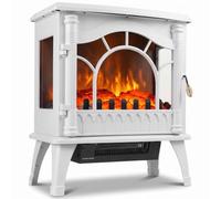 HOMCOM Electric Fireplace Stove Freestanding Log Burner, White | 1000W/2000W, 3-Sided Glass Electric Fire Fan Heater, Flame Effect, Adjustable Thermostat and Brightness, Overheat Protection