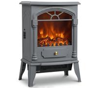 HOMCOM Electric Fireplace Stove Heater Portable Fireplace, Grey | 3D Flame Effect, 2000W/1000W, Freestanding, Adjustable Thermostat, 2 Heat Settings, Living Room