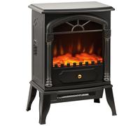 HOMCOM Electric Fireplace Stove Heater with 3D Flame Effect, 2000W/1000W, Freestanding Portable Fireplace with Adjustable Thermostat, 2 Heat Settings for Living Room, Black