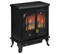 HOMCOM Electric Fireplace Stove Heater with LED Fire Flame Effect, Double Door, Freestanding & Portable with Overheat Protection, 1000W/2000W, Black