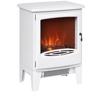 HOMCOM Electric Fireplace Stove with LED Flame Effect 900W/1800W White | Free Standing Fireplace Heater, Realistic Effect, Adjustable Brightness, Overheat Safety Protection