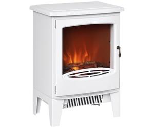 HOMCOM Electric Fireplace Stove with LED Flame Effect 900W/1800W White | Free Standing Fireplace Heater, Realistic Effect, Adjustable Brightness, Overheat Safety Protection