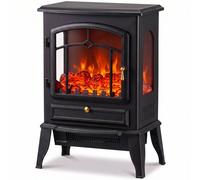 HOMCOM Electric Fireplace Stove, 1000/2000W 3-Sided Freestanding Fireplace Heater with 3D Flame Log, Thermostat, Black