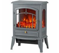 HOMCOM Electric Fireplace Stove, 1000/2000W 3-Sided Freestanding Fireplace Heater with 3D Flame Log, Thermostat, Grey