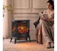 HOMCOM Electric Fireplace Stove, Freestanding Electric Fire Heater with Realistic LED Flame, 2000W, Black