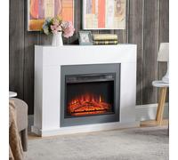 HOMCOM Electric Fireplace Suite w/ Remote Control Overheat Protection, 2000W - White - 113cm x 26.6cm x 87.5cm