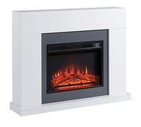 HOMCOM Electric Fireplace Suite with Remote Control, 2000W Freestanding Fireplace Heater with LED Flame Effect, Overheat Protection, 7-Day Programmable Timer, White