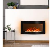 HomCom Wall Mounted Electric Fireplace - LED Flame Curved Back, Side Lights, 1000/2000W - Black