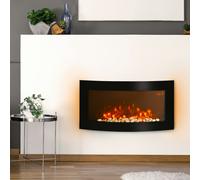 HOMCOM Electric Fireplace Wall Mounted Led Flame Curved Back Side Lights Heater - Black - 89.2cm x 13.5cm x 48cm