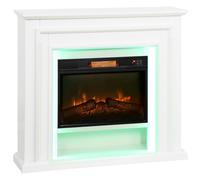HOMCOM Electric Fireplace with RGB LED Lights, Realistic Flame Effect & 3 Brightness Levels, 1800W Inset Electric Fire and Mantel Reach up to 30 m² Space with Remote & Timer for Living Room, White