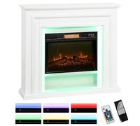 HOMCOM Electric Fireplace with RGB LED Lights, Realistic Flame Effect & 3 Brightness Levels, 1800W Inset Electric Fire and Mantel Reach up to 30 m² Space with Remote & Timer for Living Room, White