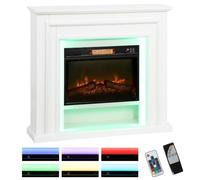 HOMCOM Electric Fireplace with Surround LED Lights 38" 1800W Remote White | Inset Electric Fire and Mantel, Reach up to 30 m², Realistic Flame Effect, 3 Brightness, Timer, Living Room