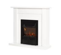 HOMCOM Electric Firplace Suites & Mantelpiece w/LED Flames Remote Marble Stone Modern Curved Surround Intelligent Safe Tempered Glass