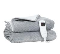 HOMCOM Electric Heated Blanket Throw 140 x 160cm with Dual Controllers, Machine Washable Heated Throw Blanket with Ultra Soft Velvet-Feel Fabric, 5 Heating Levels, 10 Hour Timer, Grey