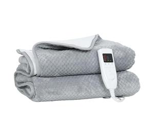 HOMCOM Electric Heated Blanket Throw 140 x 160cm with Dual Controllers, Machine Washable Heated Throw Blanket with Ultra Soft Velvet-Feel Fabric, 5 Heating Levels, 10 Hour Timer, Grey