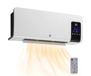 HOMCOM Electric Heater, 2000W Wall Mounted Ceramic Space Heater, White | Remote Control, 2 Modes, Timer, Oscillation, Overheat Protection, for Home