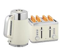 HOMCOM Electric Kettle and Toaster Set, 3000W 1.7L UK Strix Thermostat Rapid Boil Jug Kettle with Limescale Filter, Cool Touch Body, 4 Slice Toaster with 7 Browning Controls, Crumb Tray, Cream