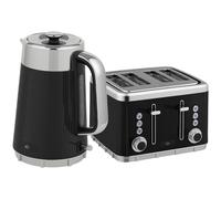 HOMCOM Electric Kettle and Toaster Set, 3000W 1.7L UK Strix Thermostat Rapid Boil Jug Kettle with Limescale Filter, Cool Touch Body, 4 Slice Toaster with 7 Browning Controls, Crumb Tray, Black