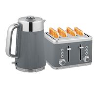 HOMCOM Electric Kettle and Toaster Set, 3000W 1.7L UK Strix Thermostat Rapid Boil Jug Kettle with Limescale Filter, Cool Touch Body, 4 Slice Toaster with 7 Browning Controls, Crumb Tray, Grey