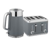 HOMCOM Electric Kettle and Toaster Set, 3000W 1.7L UK Strix Thermostat Rapid Boil Jug Kettle with Limescale Filter, Cool Touch Body, 4 Slice Toaster with 7 Browning Controls, Crumb Tray, Grey