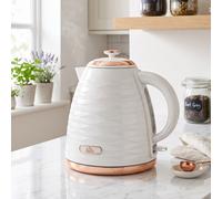 HOMCOM Electric Kettle 1.7L Fast Boil 3kW Cordless Water Kettle Cream White | Removable Washable Anti-scale Filter, UK Otter Thermostat, Auto Shut-off, 360° Swivel, BPA Free, Water Ripple Texture