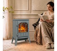 HOMCOM Freestanding Electric Fireplace, Electric Log Burner with LED Flame Effect, Overheating Safety System, 1000W/2000W Grey
