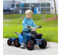 370-277V70BU HOMCOM Electric Quad Bike, 6V Kids Ride On All-Terrain with Back Trailer for Ages 18-36 Months - Blue