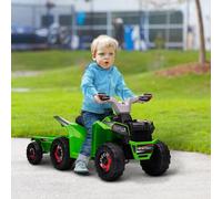 HOMCOM Electric Quad Bike, 6V Kids Ride On All-Terrain with Back Trailer for Ages 18-36 Months - Green