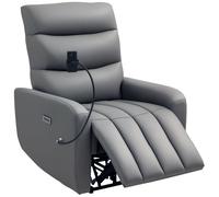 HOMCOM Electric Recliner Armchair with USB + Type C Charge Port, Phone Holder, PU Leather Reclining Chair with Adjustable Leg Rest, Recliner Chair for Home Living Room Theater, Grey Grey
