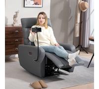HOMCOM Electric Recliner Chair with Phone Holder, USB Charge Port - Grey - PU Leather - 79W x 89.5D x 105H cm